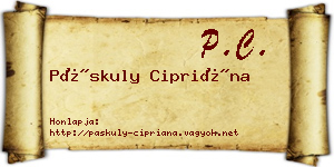 Páskuly Cipriána névjegykártya